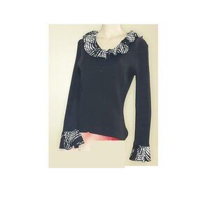 Spense Ladies Sweater, M, Black, Ruffle Collar and Cuffs